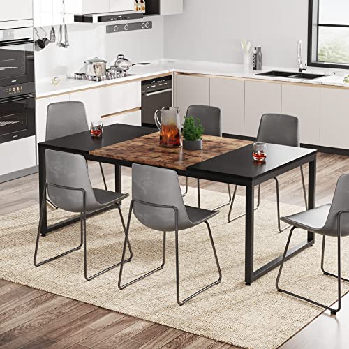 Tribesigns 6 Person Modern Dining Table, 71 Inch Rectangular Kitchen Table With Metal Frame, Wood Kitchen & Dining Room Table For Home Furniture (Black/Brown) #TOP3