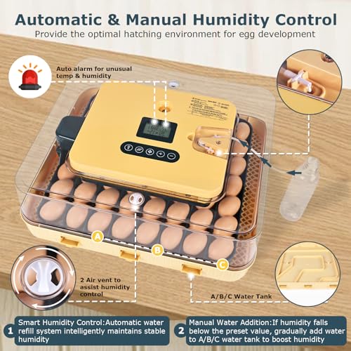 Incubators for Hatching Eggs, 56 Eggs Incubator with Egg Candler, Auto Egg Turner, Temp & Humidity Control, Hatch Day, 360° Viewing for Chicken, Duck, Quail Eggs, Ideal for Farm, School and Lab - Thumbnail 3