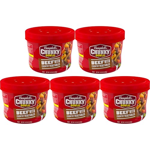 Campbell's Chunky Soup, Beef Soup with Country Vegetables, 15.25 oz Microwavable Bowl (Pack of 5)