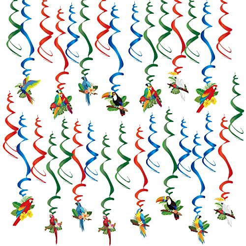 30 Stück tropische Vögel hängende Wirbel Dekoration, hawaiianische Aloha Papagei Party hängende Wirbel Folie Deckendekoration für Sommer Hawaii Strand Luau Pool Party Tiki Party Zubehör (blau) Cover