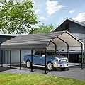 JAMFLY Carport, 12X15 FT Metal Carport, Heavy Duty Carport Canopy with Galvanized Steel Roof and Frame, Metal Car Garage Upgraded Extra Large Garage for Pickup, Boat, Car and Tractors
