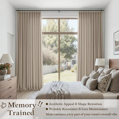 Burlywood Birch Pinch Pleated Thick Linen 105 Inch Curtains 2 Panels Set by TWODRAPES - Used condition - Image 5