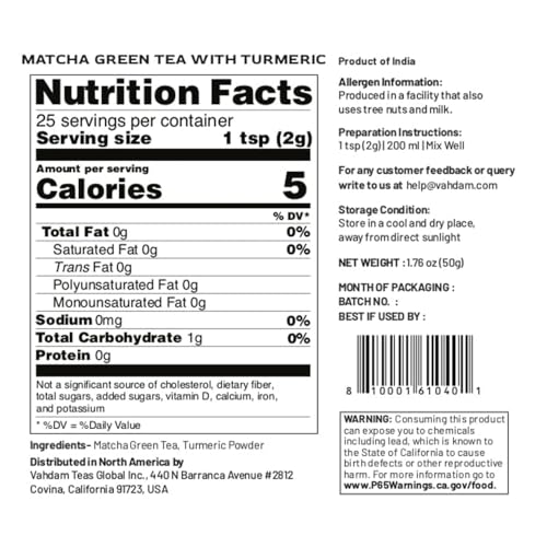 Image of VAHDAM Turmeric Matcha Green Tea Powder(1.76oz) High Curcumin