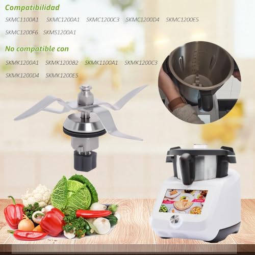 Miniatura 2 de Poweka Cuchilla De Repuesto Compatible Con Silvercrest Monsieur Cuisine Connect Y Monsieur Cuisine Smart Robot De Cocina En Acero Inoxidable Con Junta Y Cepillo De Limpieza