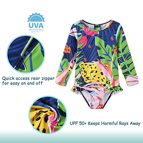Image of Baby Girls One Piece Swimsuits Long Sleeve Rash Guard for Kids Girls UPF 50+ Sun Protection Swimshirts