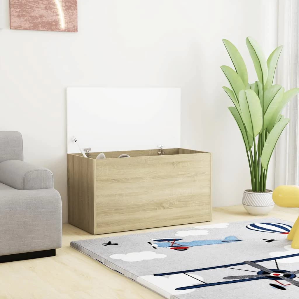 vidaXL Baúl de Almacenamiento Banco Cofre Entrada Caja Muebles Herramientas Juguetes Revistas Libros Madera Contrachapada Color Roble 84x42x46 cm