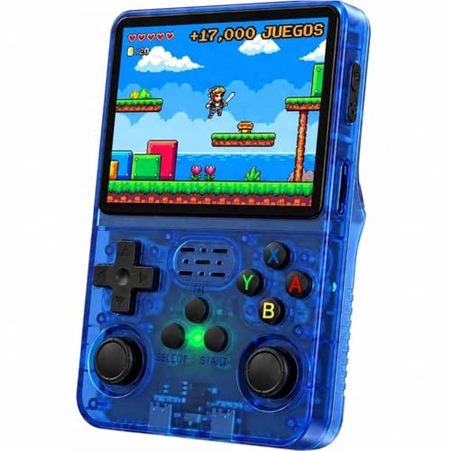 Consola Retro Portatil con 20.000 Juegos - Versión 2026- Mini Consola Arcade - Juegos de PS1, PSP, N64, NDS, SuperN, GameB, GBA, NeoG, etc. - Pantall HD 3.5' 640 * 480 - Rechace Imitaciones (Azul)