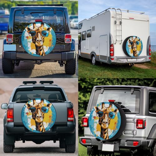 Image of Spare Tire Cover for RV Trailer, Funny Giraffe Tire Covers Universal Fit for Travel Trailer Camper Jeep RV SUV Truck Waterproof Wheel Cover (16 inch for Diameter 29 inch - 31 inch)
