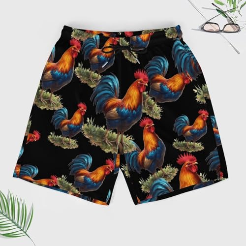 Rooster Colorful Casual Beach Shorts for Men Elastic Waist Drawstring Swim Shorts With Compression Liner2