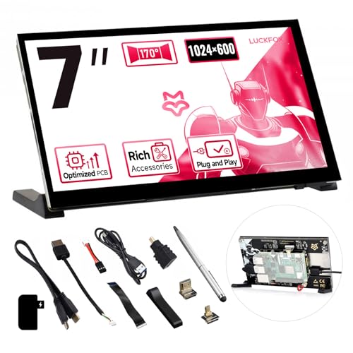 Image of Generic LUCKFOX Touchscreen,7 inch HDMI 1024x600 Portable Monitor Compatible with Raspberry Pi 5 /4 /4B /3 /3B /Zero 2 W /All Pi Version,Plug & Play LCD IPS Display with Stand, Black