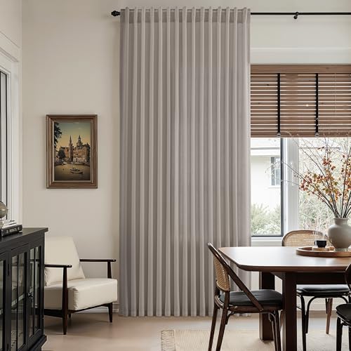 Image of Stone Grey Linen Curtains 108 Inches Long for Living Room Simple Modern Light Filtering Semi Sheer Curtain Back Tab Rod Pocket Neutral Luxury Floor to Ceiling High Window for Bedroom 52x108, 2 Panels
