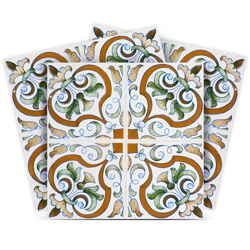 Tile Stickers by Mi Alma 24 pcs Talavera Wall Stencils Wall Stickers Peel and Stick Easy Application – Ideal for Bathroom, Kitchen Wall Tile Decals (4x4 Inch, Soft Green)