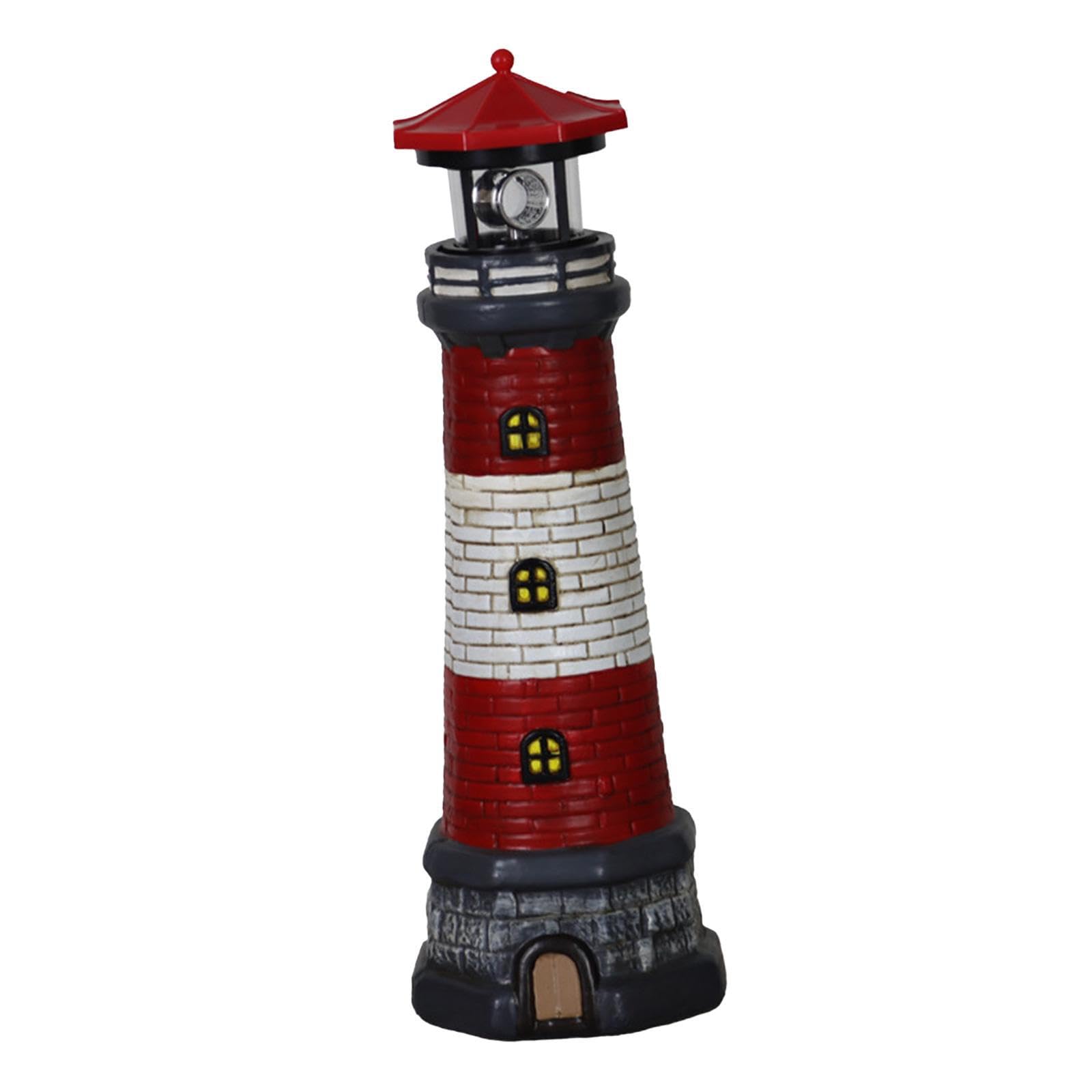 QIXCXAZ Innovative Lighthouse Figurine Home Bedroom Decoration Infuses Living Spaces With Mediterranean Charm And Solar Reliability Garden Lighthouse Statue, Red Top, Height 37.5cm