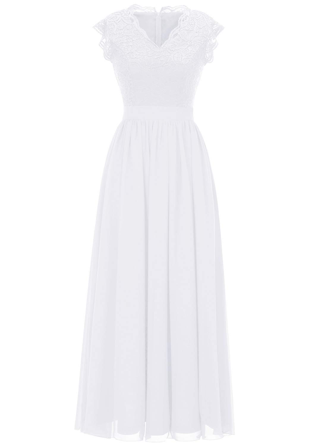 Dressystar Vestido De Noche Mangas Cortas con Volantes Maxi De Suave Gasa Y Encaje Elegante Mujer