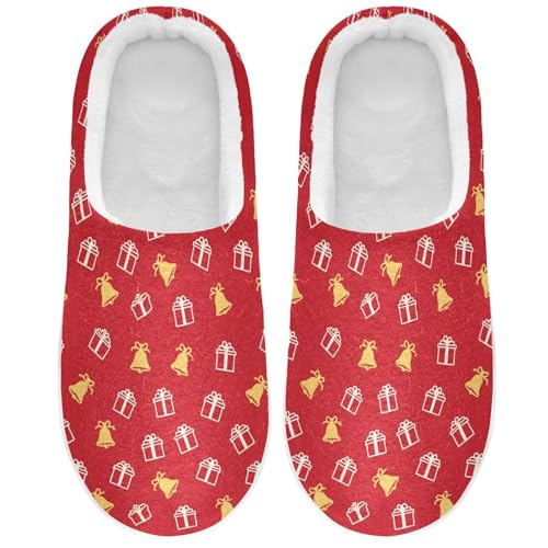 Fuzzy Memory Foam Slippers for Women/Men White Gift Yellow Bell Pattern Fluffy Winter House Shoes Indoor and Outdoor2