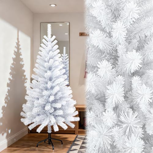 SAILUN Christmas Tree Lush PVC Realistic Artificial Xmas Tree With Metal Stand Artificial Tree (Diameter Approx. 140 cm) Christmas Decoration White 120 cm