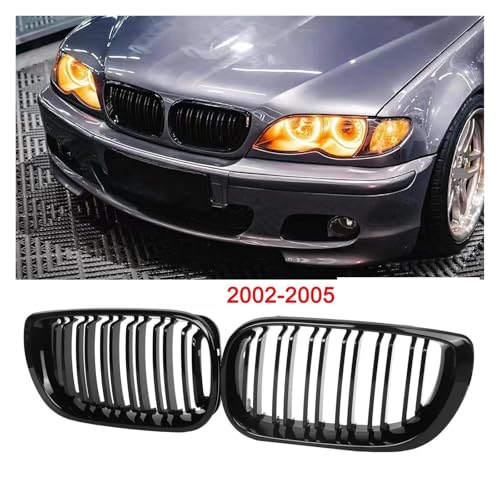 Parrilla delantera negra de listones dobles para BMW Serie 3 E46 2002-2005 de 4 puertas 4