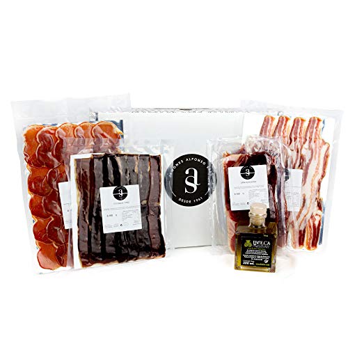 ALFONSO SAEZ AS 1961 - Pack Tapeo | Pack Gourmet de Jamón Loncheado Lomo Embuchado Cecina de Toro Panceta y Aceite de Oliva Virgen Extra de Jaén - Lotes Gourmet Para Regalar- Peso Total 1.45 kg Cover
