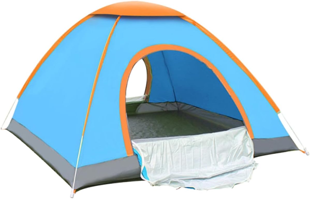 Double Person Automatic Folding Tent Sky-Blue Lightweight Family Outdoor Camping Shelter with Glass Poles Metal Ground Nails Two-Door Ventilation for Beach Hiking Random Color