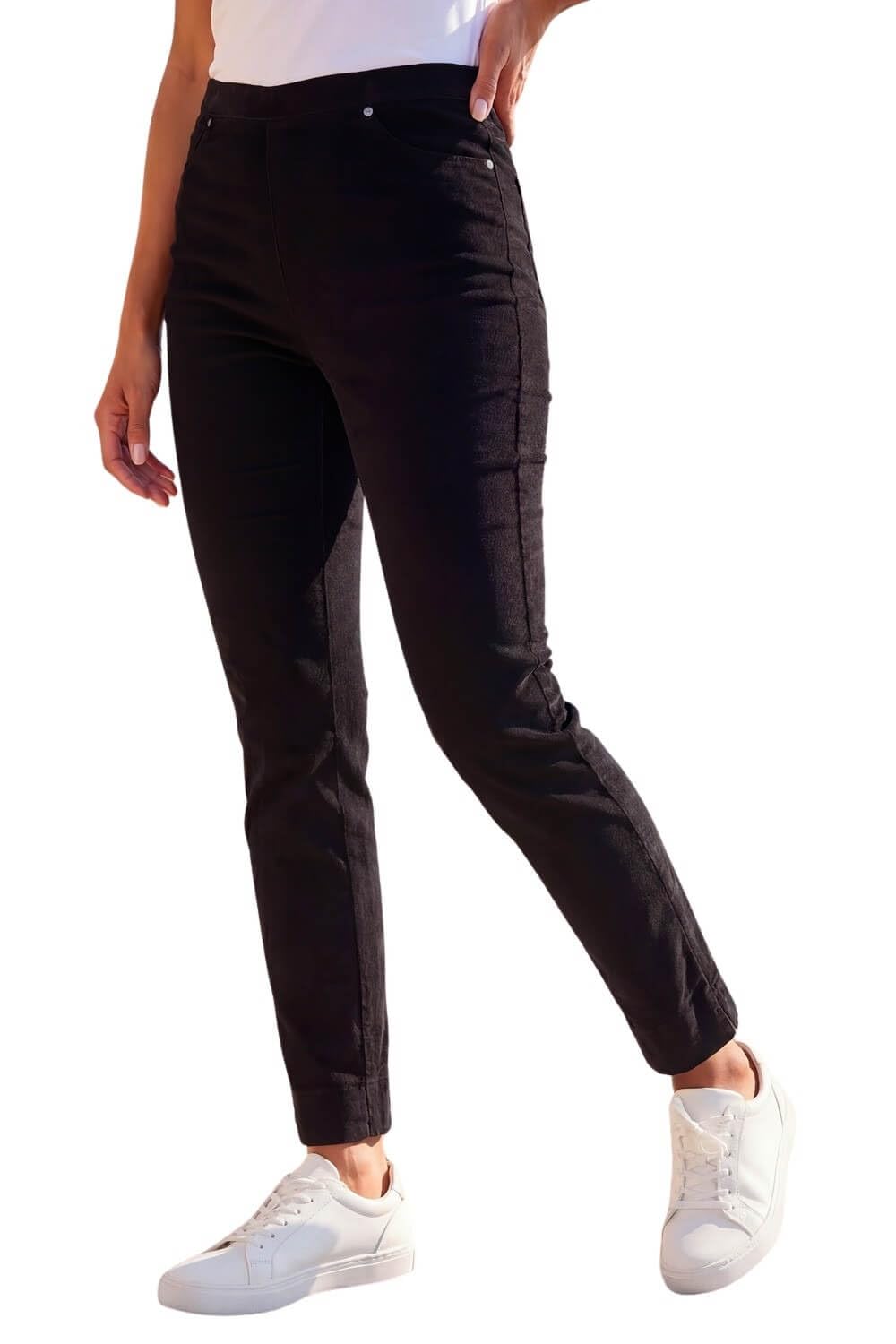 Roman Originals Women's Black Corduroy Straight Stretch Jean Trouser For Uk - Everyday Autumn Winter Comfy Soft Evening Vacation Work Party Night Out - Size 14