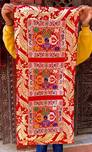 Tibetan Red Double Dorje Silk Brocade Table Runner/Shrine Cover/Altar Cloth/Table Cover #TOP20