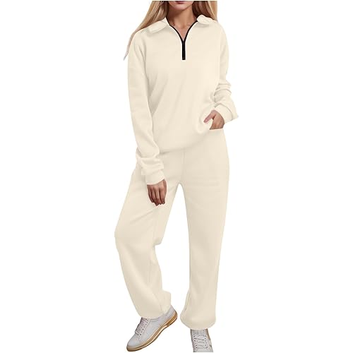 Womens 2 Piece Outfits Lounge Half Zip Hoodie Sweatsuit Sets Oversized Sweatshirt Baggy Fall Fashion Sweatpants