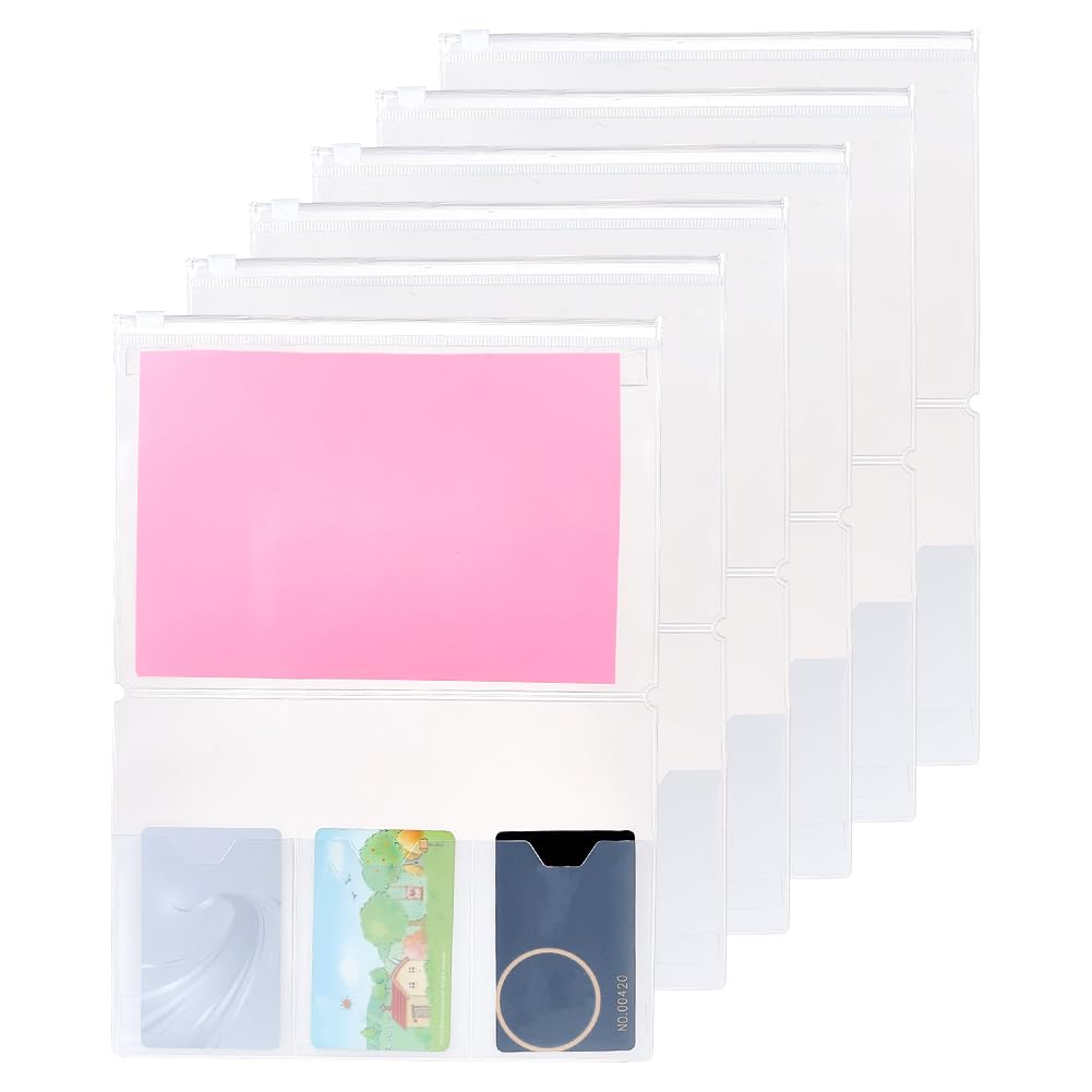 AHANDMAKER 6 Pack Clear Inserts Pouch 4 Insert Zipper Pocket Refill Clear Zipper Pocket for Refillable Travel Journals Notebook Planners Accessories, A5 Size - 11.2" x 8.2"