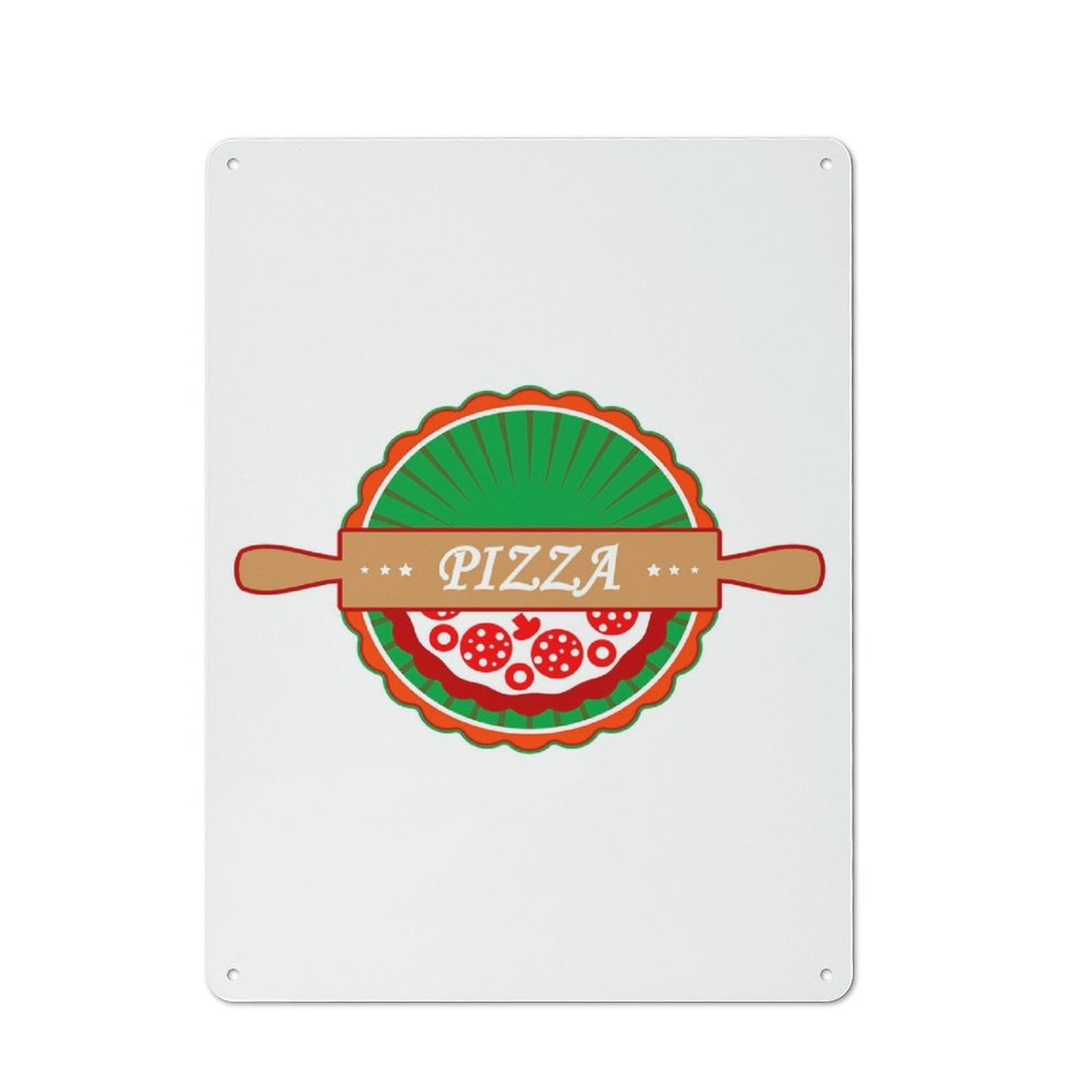 Junmoney Pizza Illutration Retro Tin Wall Plaque 40X30cm For Garage Or Workshop, A Metal Wall Feature For Garages And Tool Rooms
