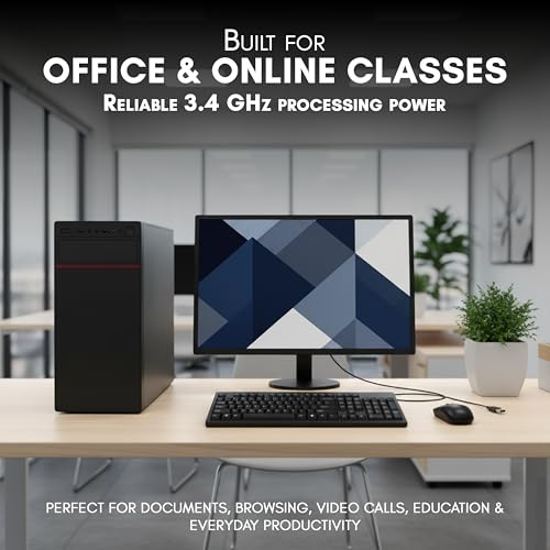 Image of Core i3 Desktop Computer Full Setup | 8GB RAM | 512GB SSD | 19-Inch LED Monitor | Keyboard, Mouse, WiFi | Windows 11 Pro | MS Office Trial | Office & Home PC (Black)