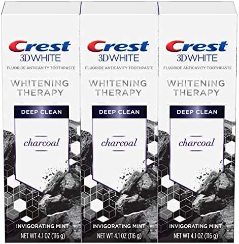 Crest Charcoal 3D White Toothpaste, Whitening Therapy Deep Clean with Fluoride, Invigorating Mint, 4.1 Oz (Pack of 3)