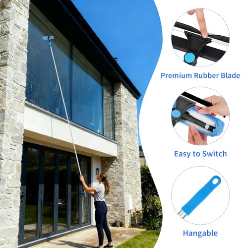 3.7M/ 12.2FT Window Cleaning Tools, Professional 2 in 1 Window Cleaner Tool Kit, 2 in 1 Extendable Squeegee Window Cleaner for high Windows, Solar Panels, Car by Lorpect - Image 3