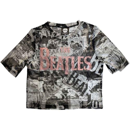 Image of Ladies The Beatles Drop T Logo Mesh Crop Top Official Tee T-Shirt Womens Girls (XX-Large) White