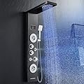 ROVATE LED Shower Panel Tower System with Rainfall and Mist Shower Head, 6-in-1 Shower Tower with Jets and Handheld and Digital Temperature Display, Black Shower Column High Pressure with Tub Spout