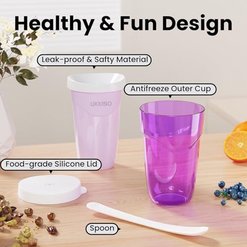 Image of Slushie Maker Cup Slush and Shake Maker with Lid, DIY Slushie Cup with Freezer Core for Quick Frozen Homemade Single-Serving Slushie, Fruit Smoothies, Purple (Purple+White)