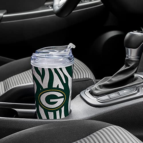 Image of Rico Industries NFL Football Glitter 24oz Acrylic Glitter Tumbler with Hinged Lid, Officially Licensed Double Wall Tumbler with Straw