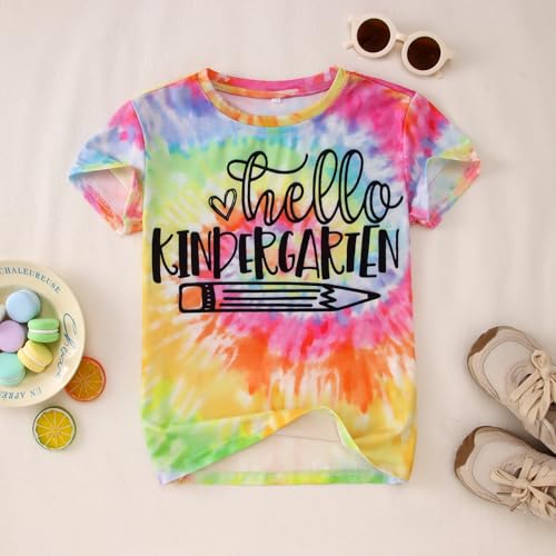 Image of KEKEMI Kid Girls First Day of School Shirt Hello Kindergarten First /Second /Third Grade Tshirt Back to School Tees Tops 4-10Y