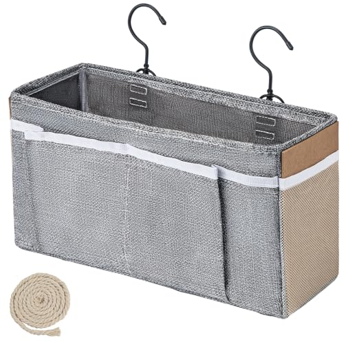 Feoqibu Bedside Caddy, bedside organizer, Hanging Organizers, Storage Bags with Self-adhesive on The Back to Hang Over Beds for Headboards, Bunk Bed, Car Seat Back Organizers (Upgraded Version Grey)