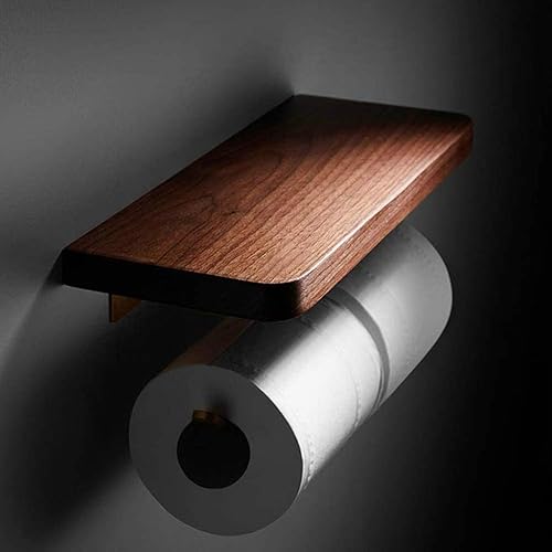 Miniatura 4 de NERDOH Soporte de papel higiénico de doble rollo con estante para teléfono soporte de papel higiénico de doble rollo de madera maciza
