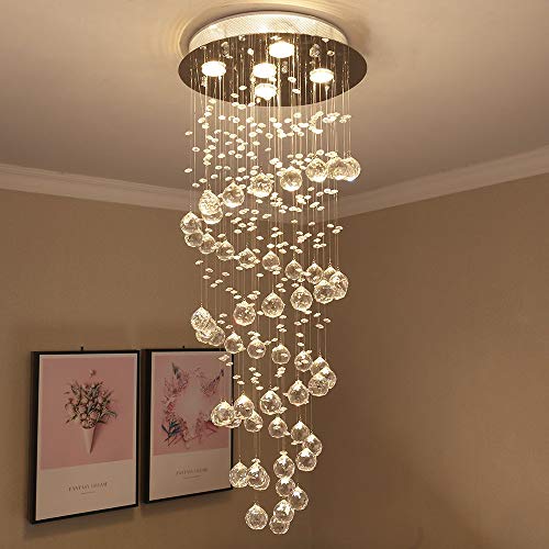 Crystal Spiral Raindrop Chandelier Pendant Lamp Modern Chandelier Ceiling Light Flush Mount LED