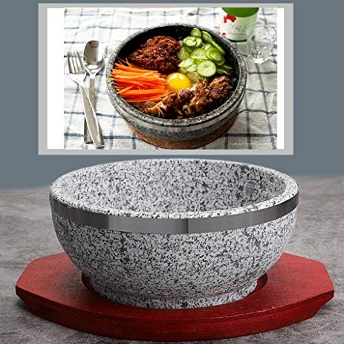 MDLUU Bibimbap Stone Bowl, Granite Dolsot Bowl with Wood Base, Sizzling Hot Pot for Korean Cooking, Soup, Stew