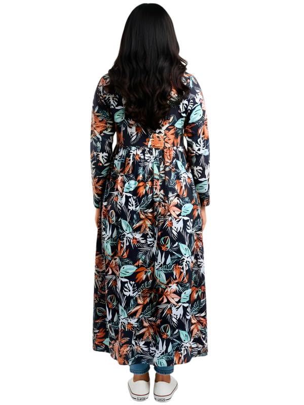 MAPRI Women's Floral Printed Long Slit Kurta Fro Women, Multicolor, Crepe Long Kurti for Woman - Image 4