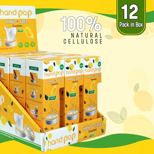 Image of Hand Pop Lemon Wipes Bulk Pack - 480 Individually Wrapped Refreshing Wet Towelettes 4 case Pack of (12 Boxes of 10) - Alcohol-Free, Skin-Friendly, Travel Size Wipes for Home, Office, Events & Gifting