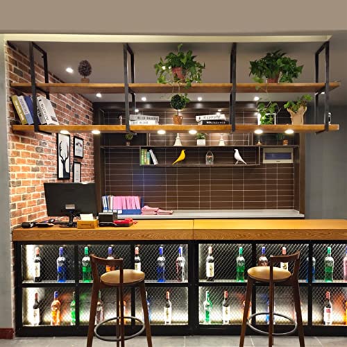 Hamankim 2 Tier Wooden Floating Shelves, Ceiling Mount Kitchen Wine Rack Pot Rack Storage Shelving Tray Holder For Display Wine Glass/Bottle/Book/Decoration (Size : 80X30X80Cm) #TOP4