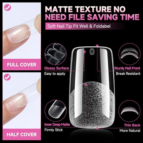 Image of UNA GELLA Medium Square Nail Tips Fake Gel Nails 120pcs Pre-buff Matte | Square Full Cover False Nail Tips Clear Acrylic Nails No C Curve Tips for Press on Nail Extensions Home DIY Salon 12 Sizes