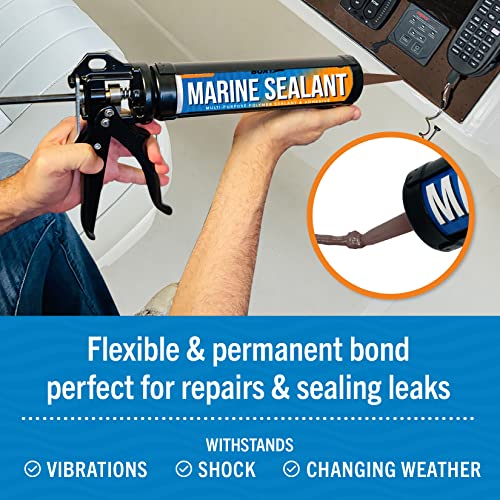 Image of Marine Sealant and Adhesive Waterproof Marine Grade Sealant Caulk High Temp | Caulking Water Sealant for Boat Auto and RV Without Silicone, 1 Tube Brown 10oz