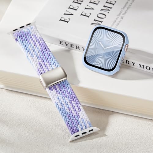 Magnetic Braided Stretchy Bands Compatible for Apple Watch Band and Case 40mm 41mm 42mm 44mm 45mm 46mm, Nylon Elastic Solo Loop with Screen Protector Cover for iWatch Series 10 9 8 7 6 5 4 3 11 SE 2 1 by Osochic - Used condition - Image 6