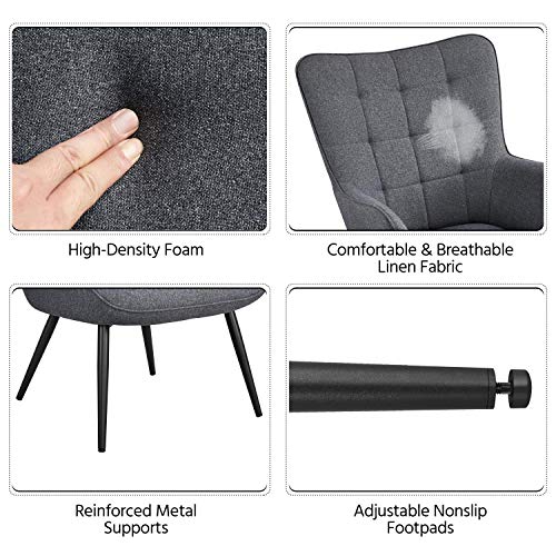 Topeakmart Accent Chair With Ottoman Set Upholstered Living Room Chair Fabric Arm Chair With Foot Rest Sofa Chair And Ottoman Set For Living Room Bedroom Office Grey #TOP6