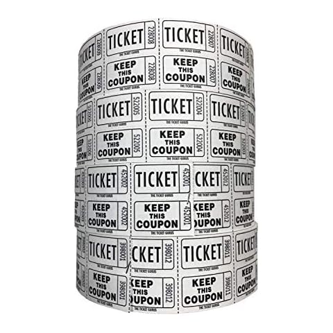 The Ticket Gurus-Raffle Tickets - (4 Rolls of 2000 Double Tickets) 8,000 Total 50/50 Raffle Tickets-(4) White Rolls Cover
