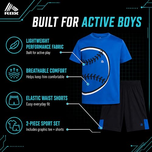 Image of RBX Boys Athletic Shorts Set - 2 Piece Active Performance Graphic Tees and Mesh Gym Shorts for Boys With Elastic Waistband