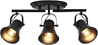 Vista 1 de KEESFU Kit de iluminación de pista de 3 luces, lámpara de techo semiempotrada negra con 3 cabezales de luz giratorios, iluminación de acento